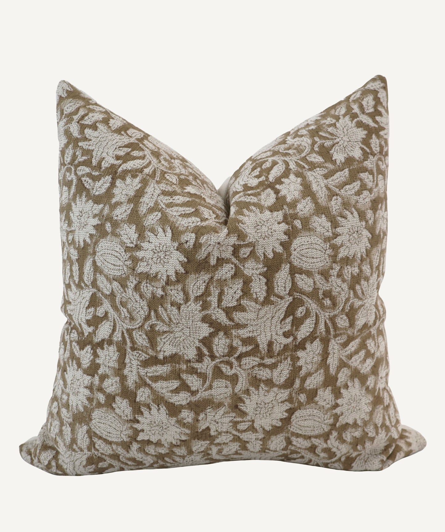 Rose Bud Brown Block Print Pillow